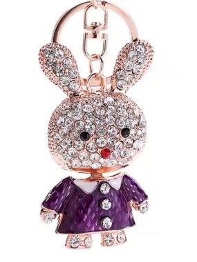 Crystal Bunny Keychain in Purple and Gold